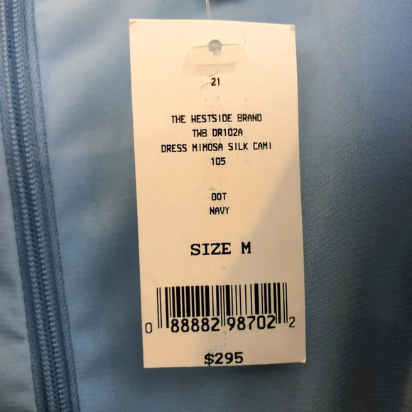 NEW The Westside 100% Silk Polka Dot Blue Silk Wrap Spaghetti Strap Midi Dress M - Picture 5 of 10